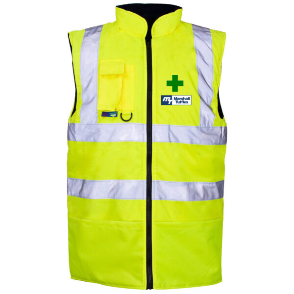 First Aider - Fire Marshall -   Hi Vis Yellow Reversible Bodywarmer Thumbnail